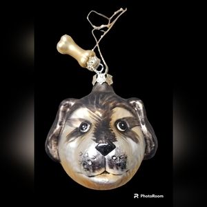 3" GLASS PUPPY DOG W/BONE CHRISTMAS TREE ORNAMENT  ENESCO